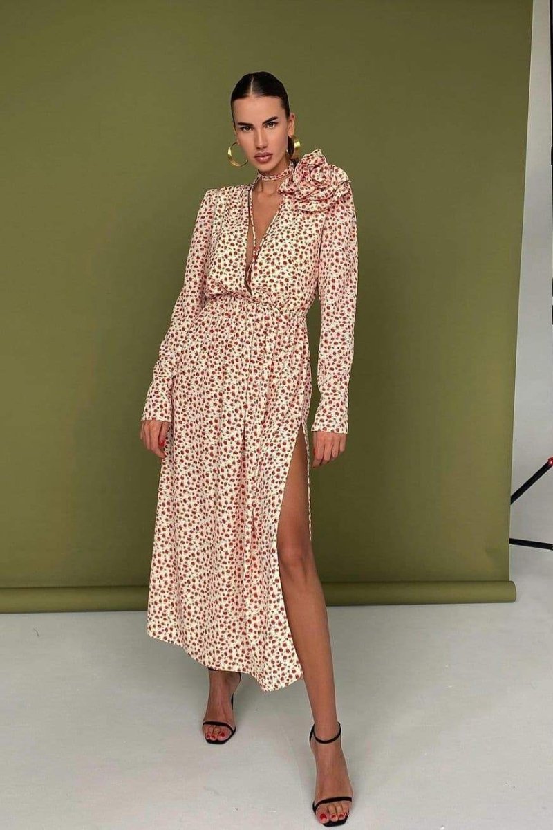 Bertha Flower Midikleid mit V-Ausschnitt