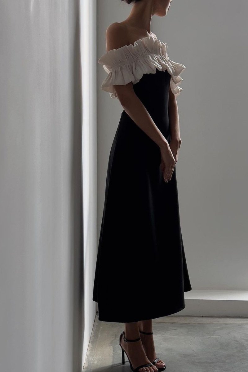 Bonnie – Schulterfreies Maxikleid mit Rüschen