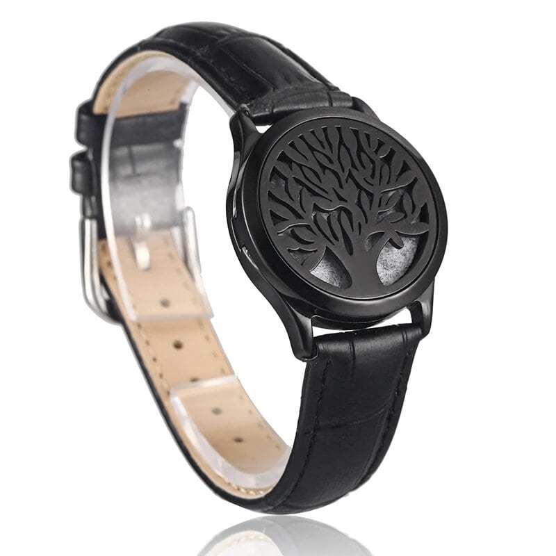 Black leather essential oil diffuser bracelet Tree