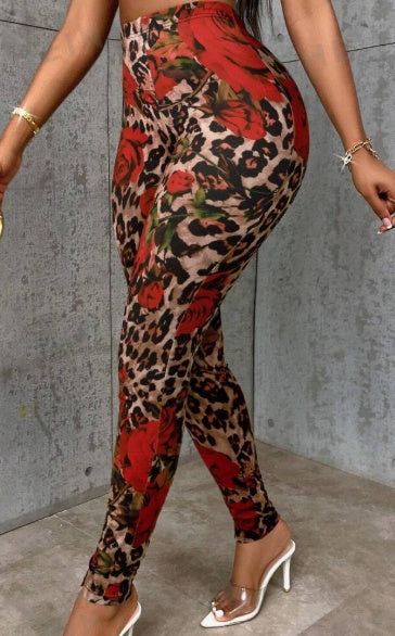 Leggings casuales ajustados con bloques de color y estampados aleatorios