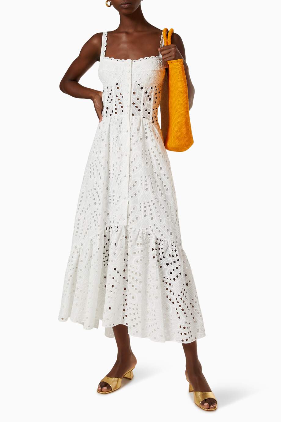 Vestido bustier midi de encaje bordado Dolly