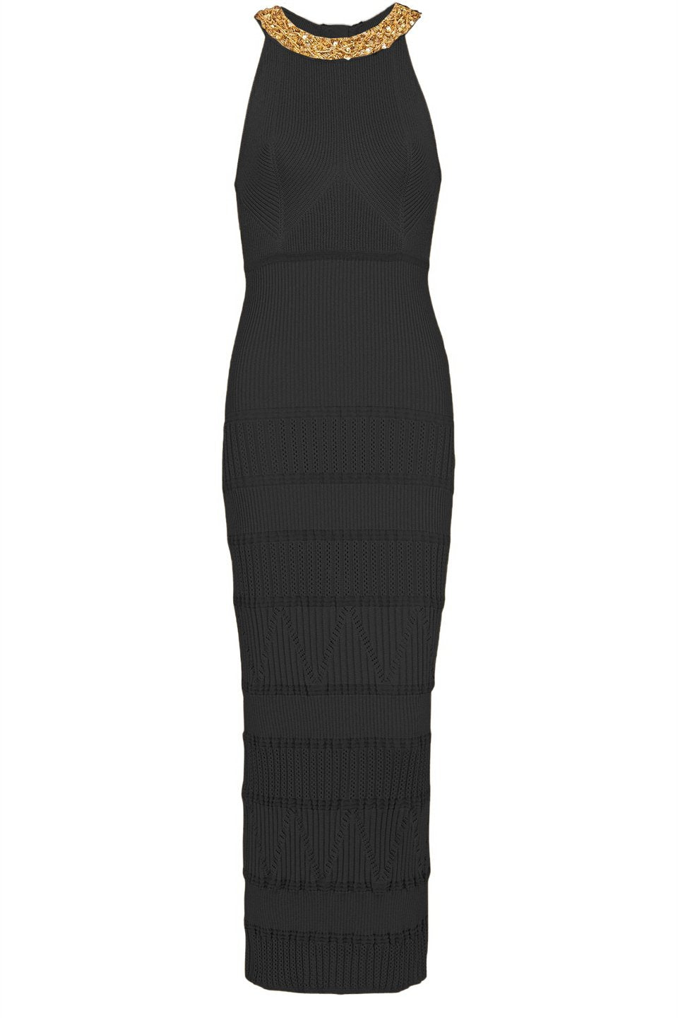 Vestido midi de punto con cuello alto bordado de Donna