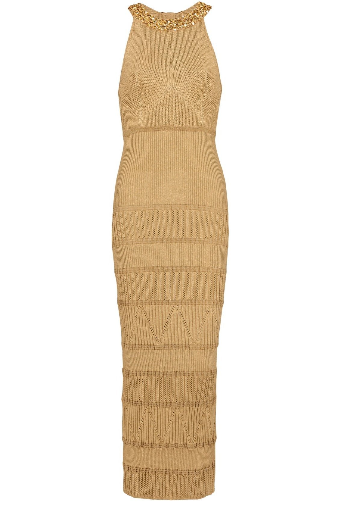 Vestido midi de punto con cuello alto bordado de Donna