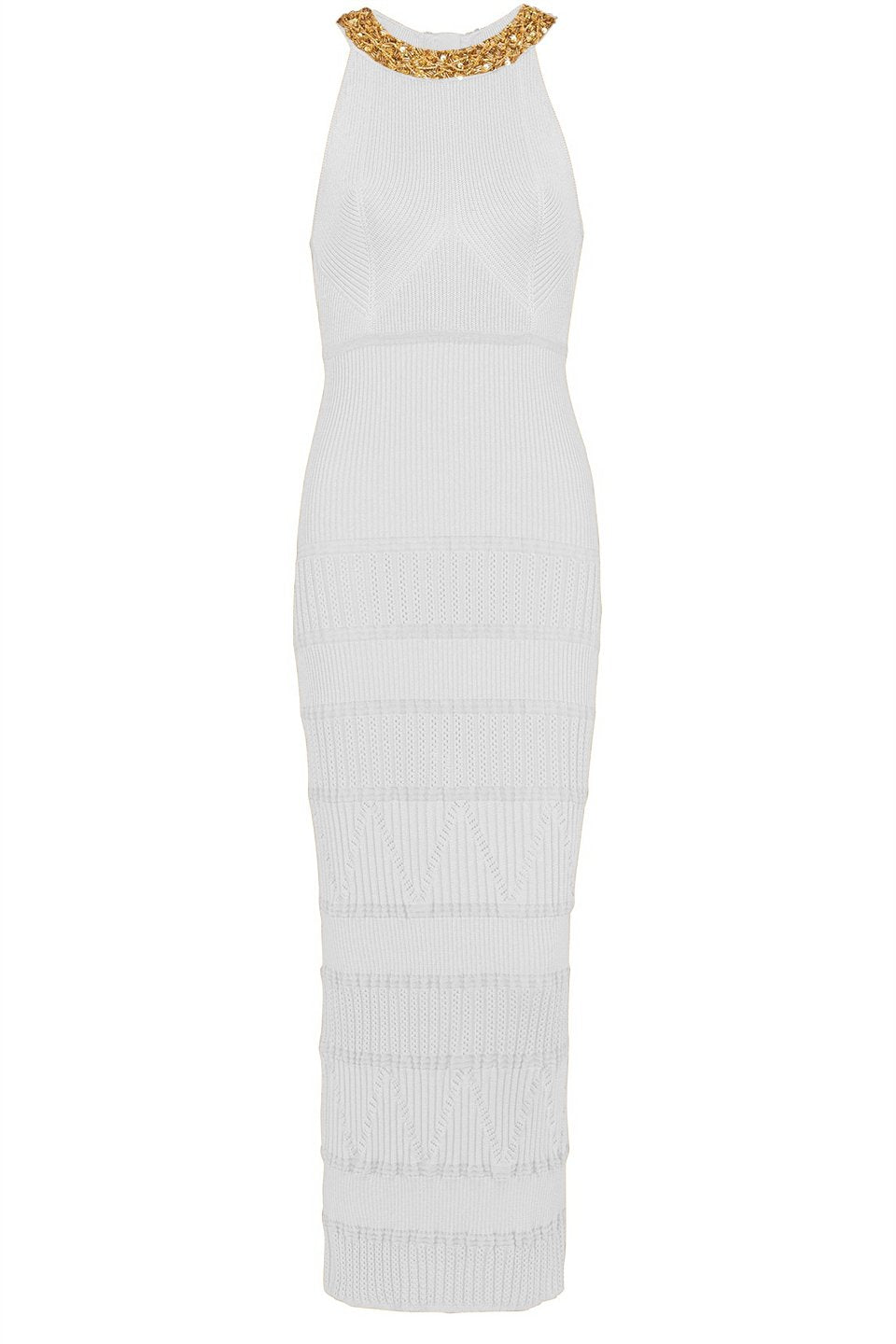 Vestido midi de punto con cuello alto bordado de Donna