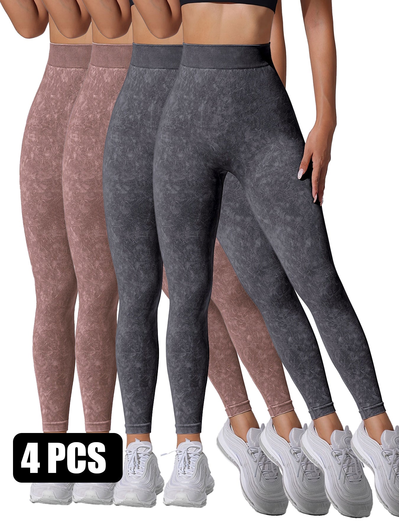 4PACK Sand-washed Seamless Yoga Pants