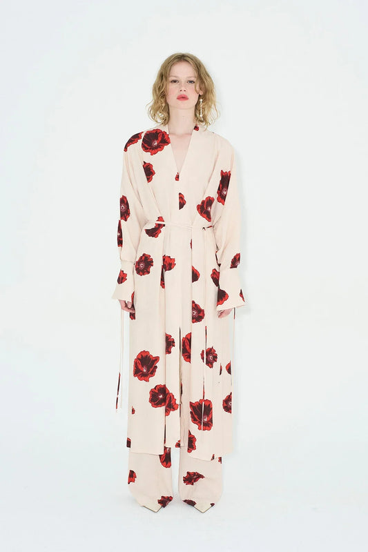 Kimonokleid mit Sahara-Print – Coquelicot