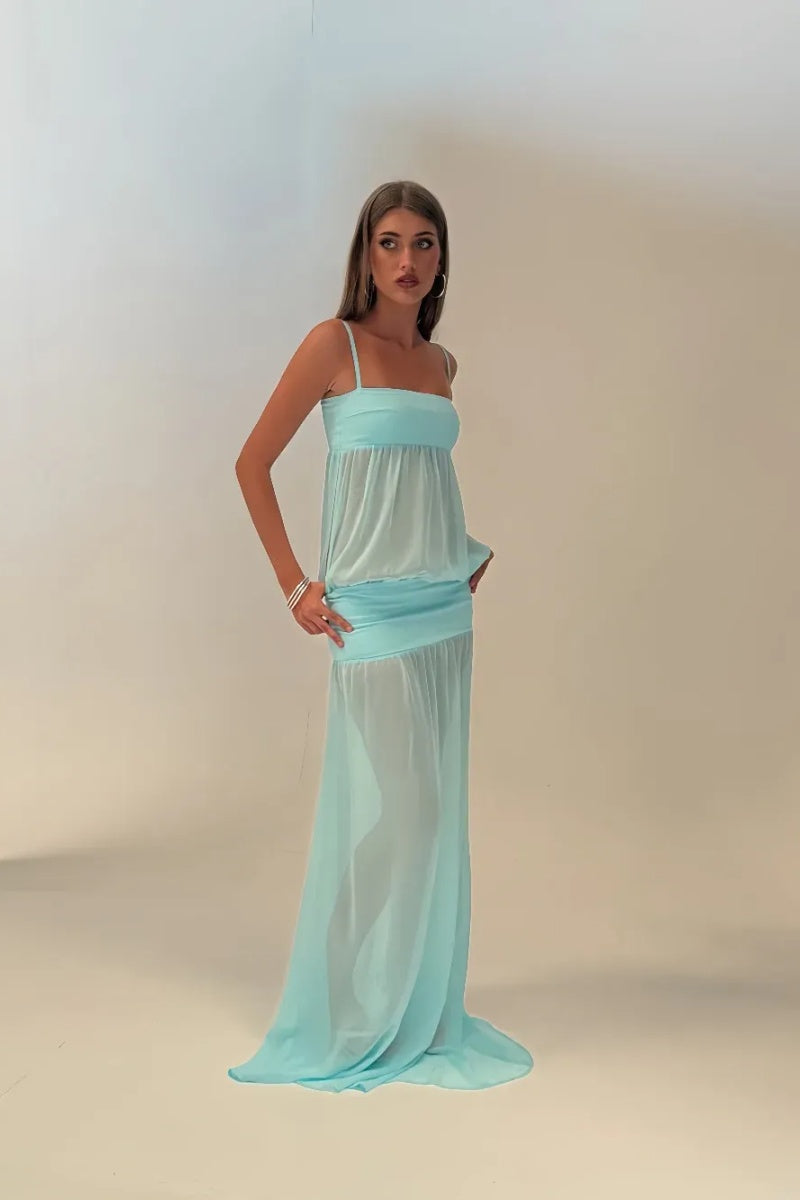 Blue Sheer Maxi Dress
