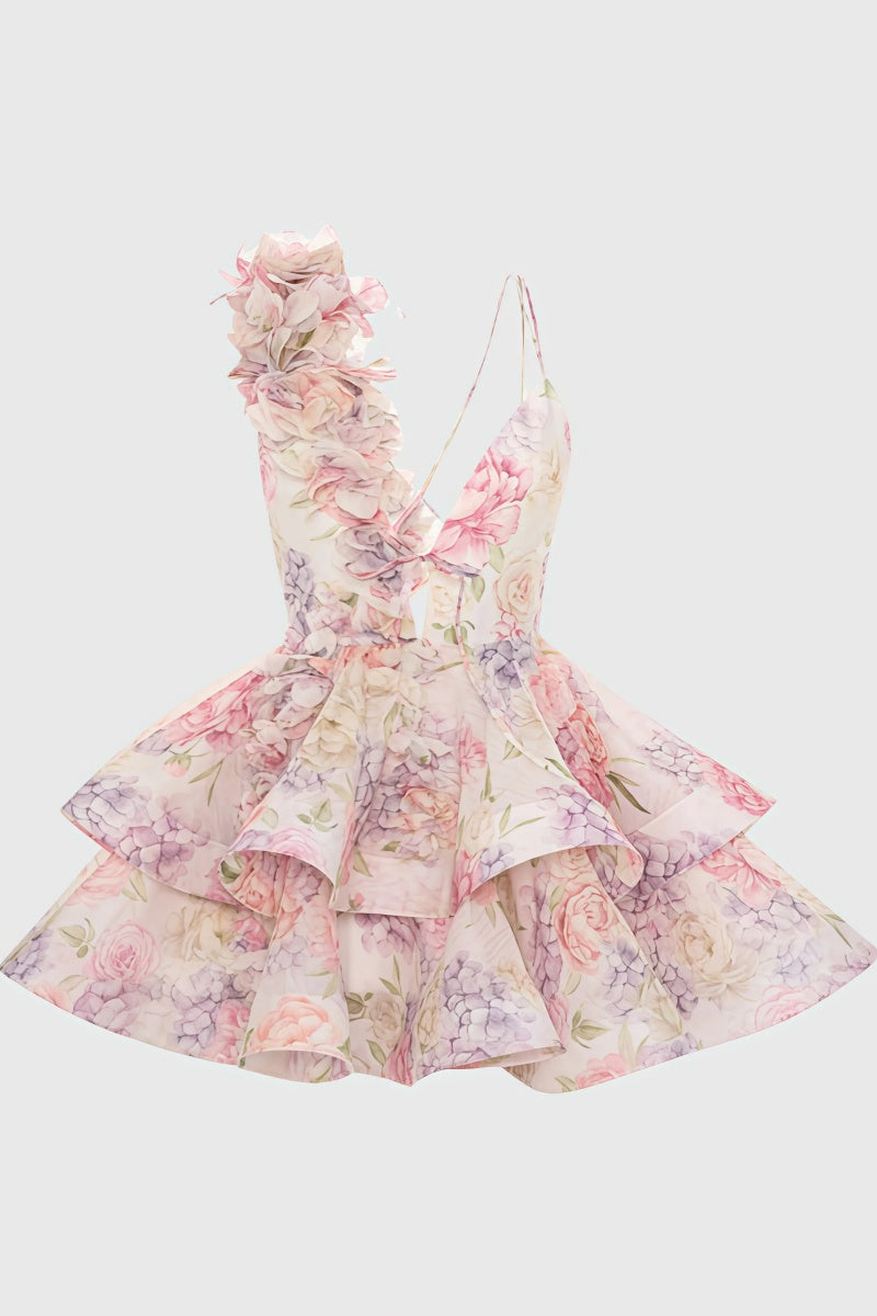 Pink Backless Printed Mini Dress