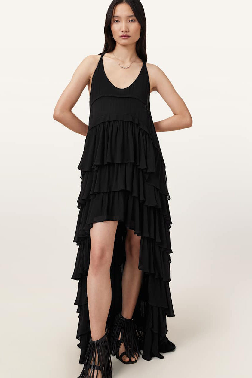 Black Layered Asymmetric Maxi Dress