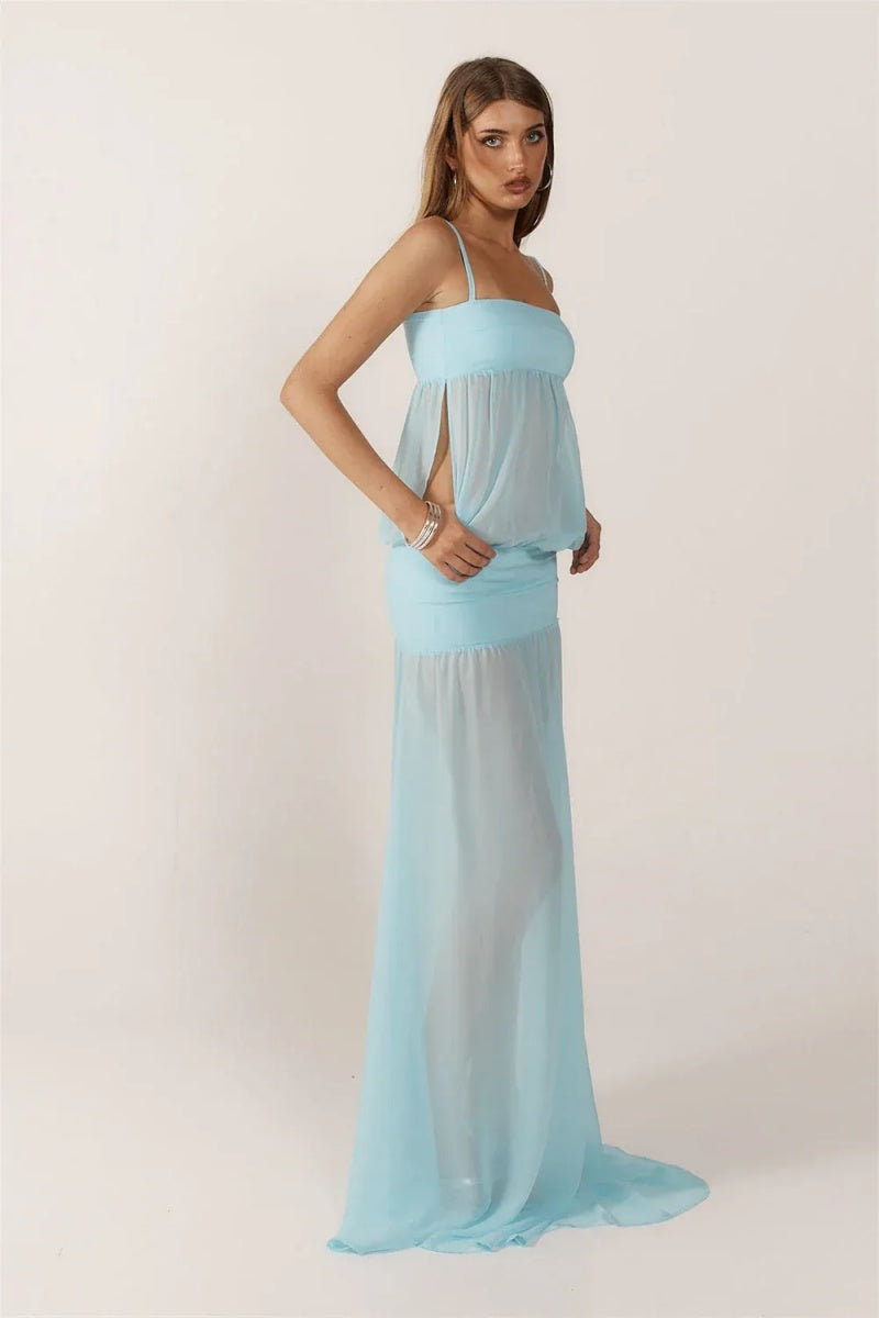 Blue Sheer Maxi Dress