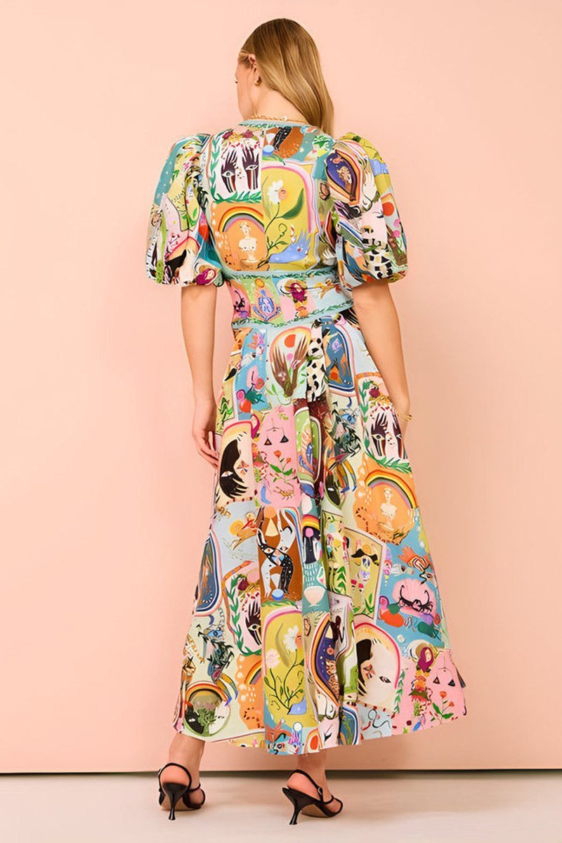 Vestido midi con cuello en V y mangas abullonadas de Juliana