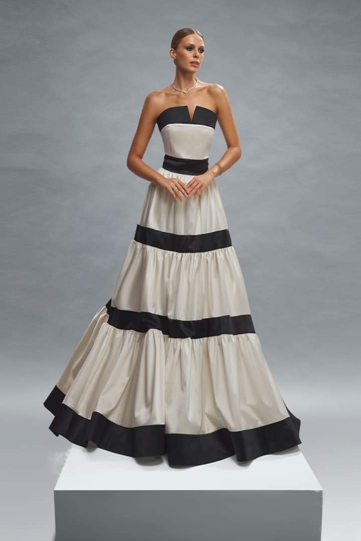 Vestido largo con lazo y bloques de color Karen