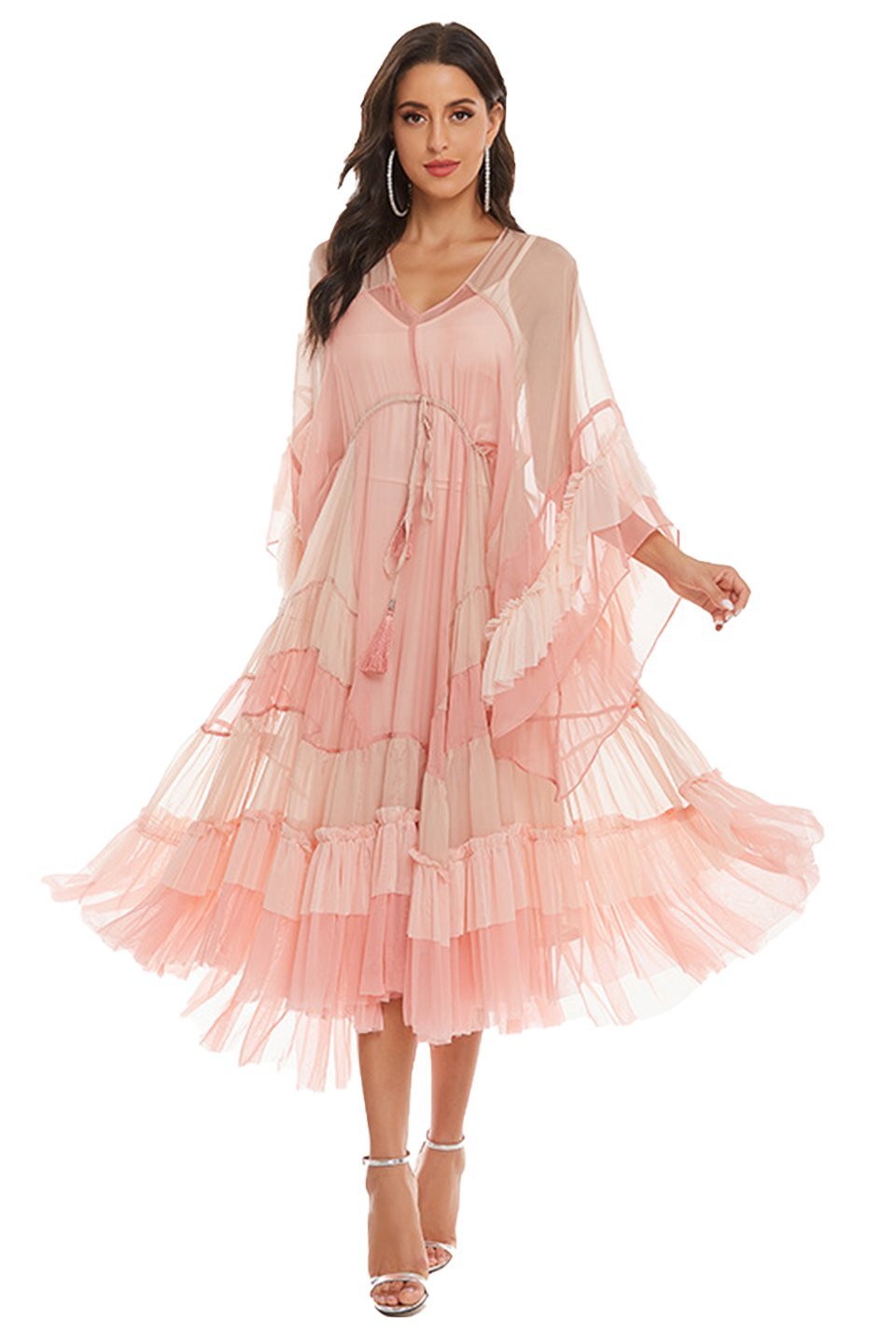 Katie Mesh-Midi-Maxikleid mit Farbverlauf in Rosa