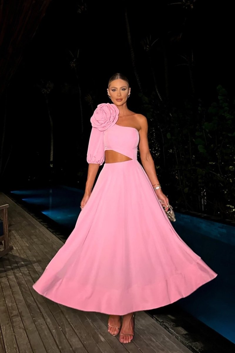 Vestido midi con aberturas y flores Lea