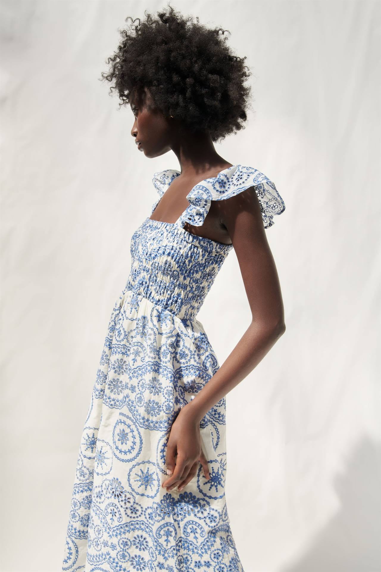 Maud – Midikleid mit bestickter Spitze und gerafftem Oberteil