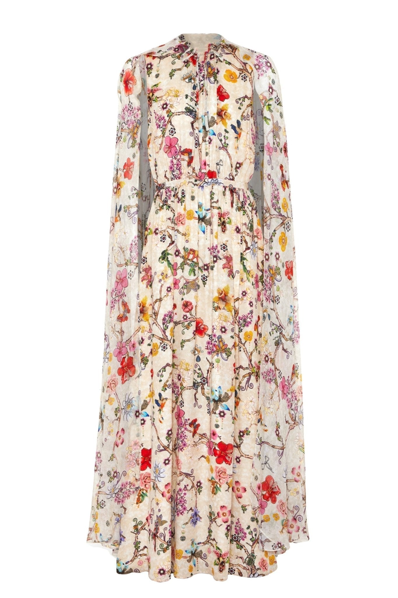 Vestido largo con mangas capa y cuello redondo Nola