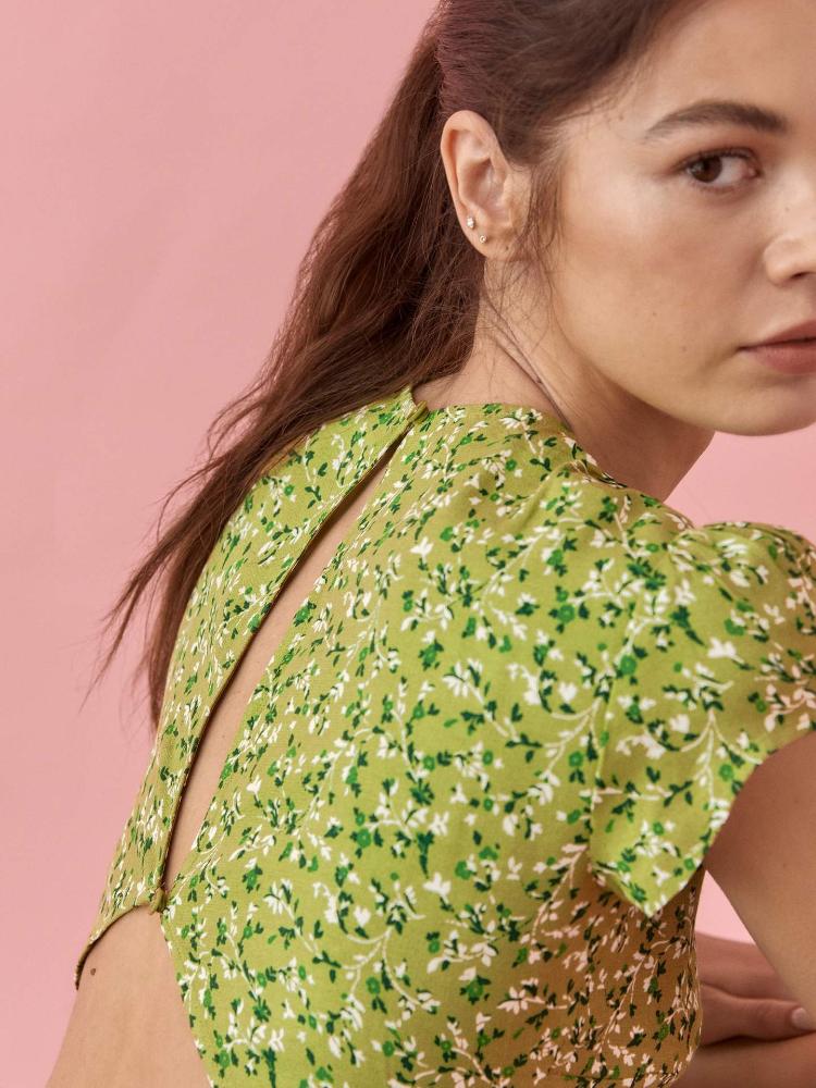 Vestido de verano midi con abertura y cuello redondo estampado Rachel