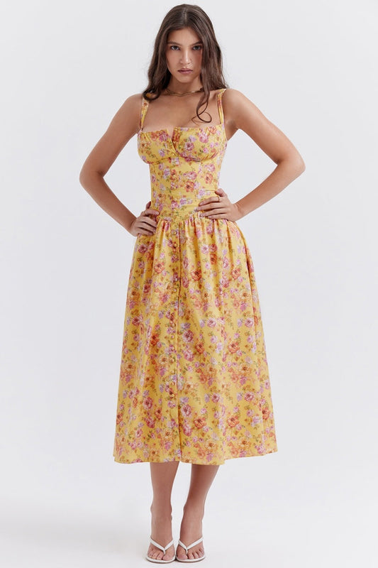 Vestido midi Tatiana con estampado floral amarillo