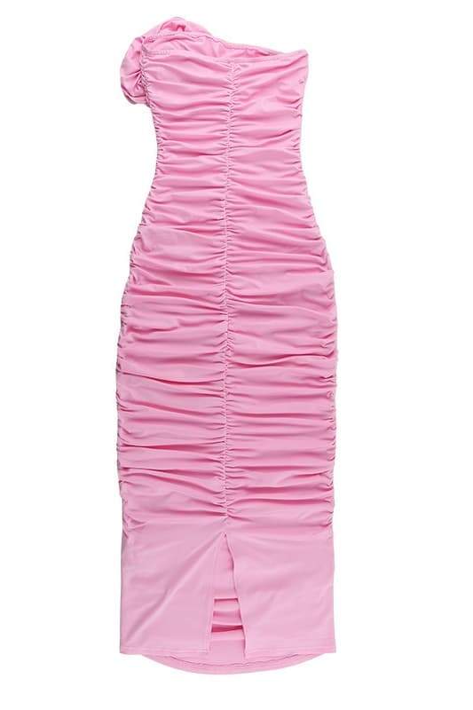 Vestido midi sin tirantes con flores de Tina