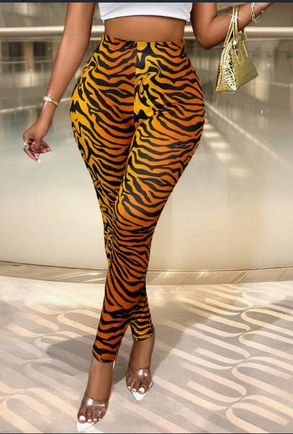 Leggings casuales ajustados con bloques de color y estampados aleatorios