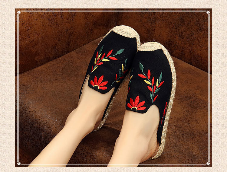 Embroidered Leaves Baotou Sandals And Slippers Women