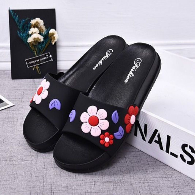 Sandalias y pantuflas con flores para mujer, antideslizantes, resistentes al desgaste, de suela gruesa y suaves para exteriores.