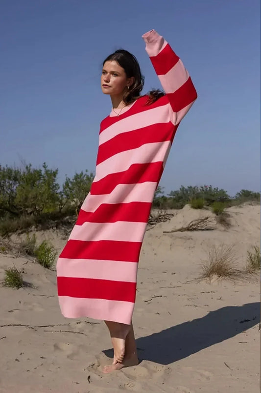 Lässiges gestreiftes Midikleid