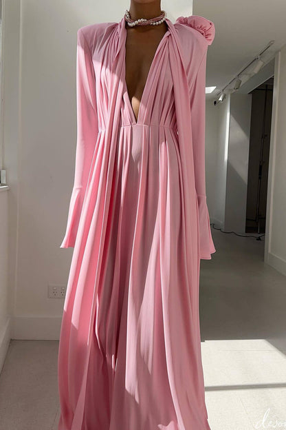 Vestido largo vintage de lujo con escote halter, corte en V profundo y estampado floral 3D