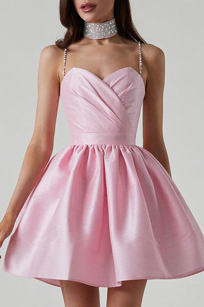 Minivestido fruncido de cintura alta y esponjoso