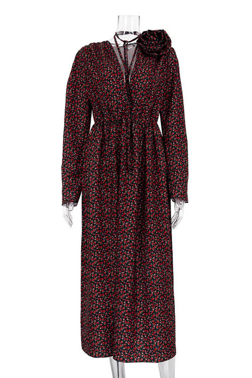Vestido midi con cuello en V y flores Bertha
