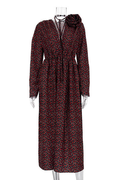 Vestido midi con cuello en V y flores Bertha