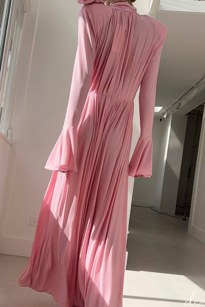 Vestido largo vintage de lujo con escote halter, corte en V profundo y estampado floral 3D