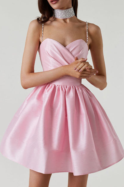 Minivestido fruncido de cintura alta y esponjoso