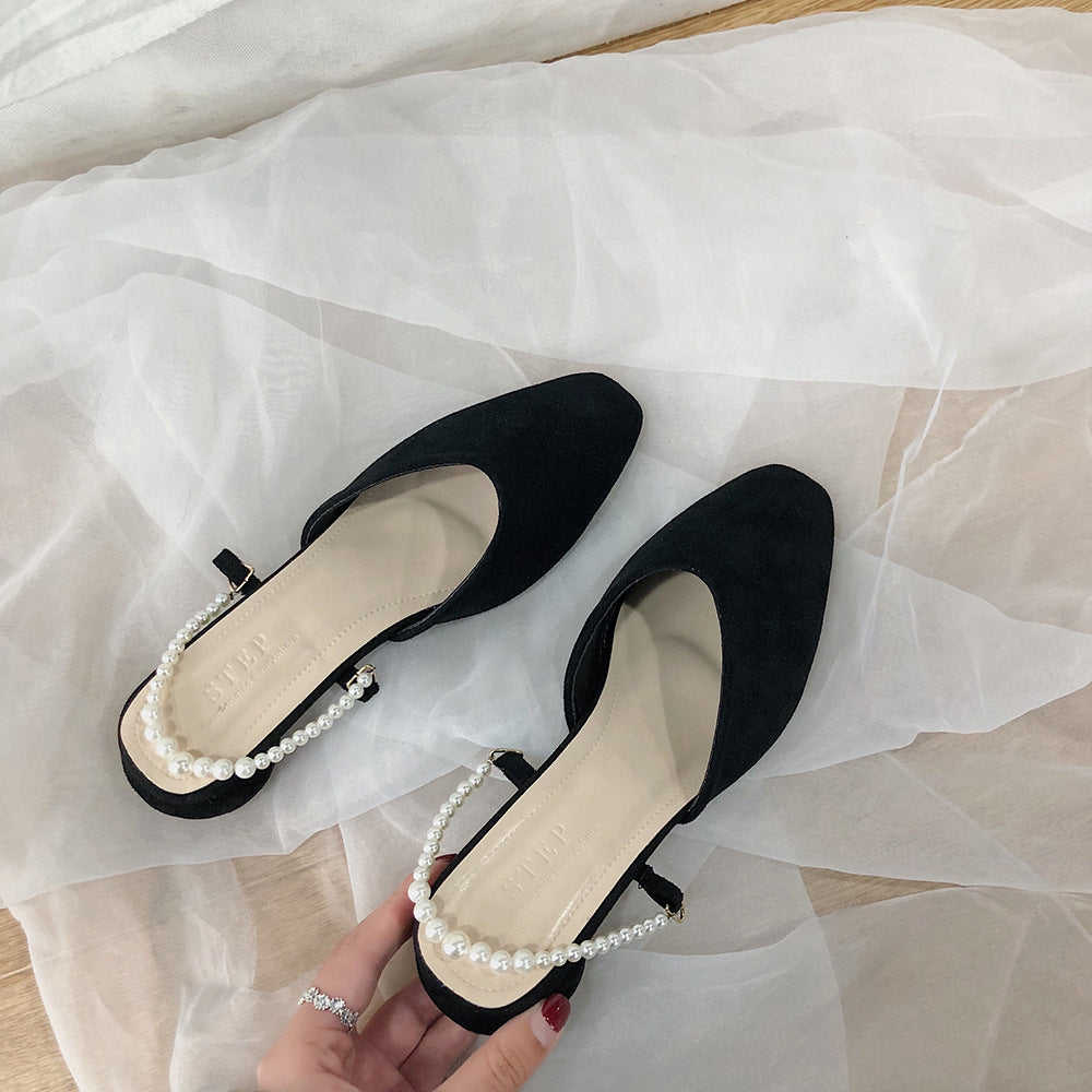 Sandals Square Head Pearl Muller Slippers