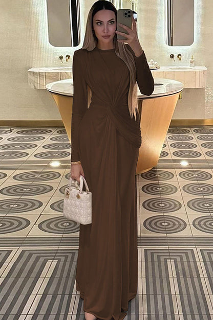 Vestido largo de noche con cuello redondo de inspiración europea