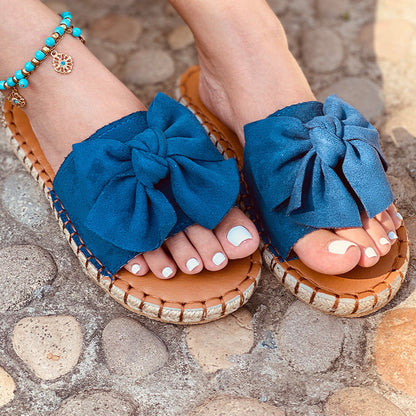 New Bow Sandals Women Bow Flat Sandals Beach Outdoor Slippers Solid Color Sandals In Stock