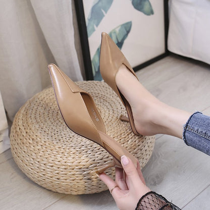 Zapatos de mujer de verano con punta puntiaguda Baotou, zapatos de tacón alto de aguja para mujer, sandalias y zapatillas de moda para mujer