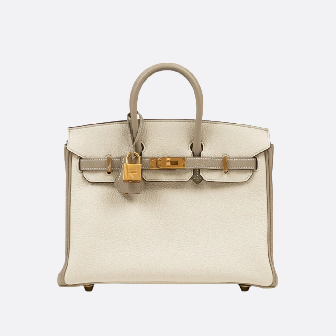 HMÈ Birkin 25 HSS-taske i Chalk / Dove Grey Togo-læder