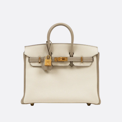 HMÈ Birkin 25 HSS-taske i Chalk / Dove Grey Togo-læder