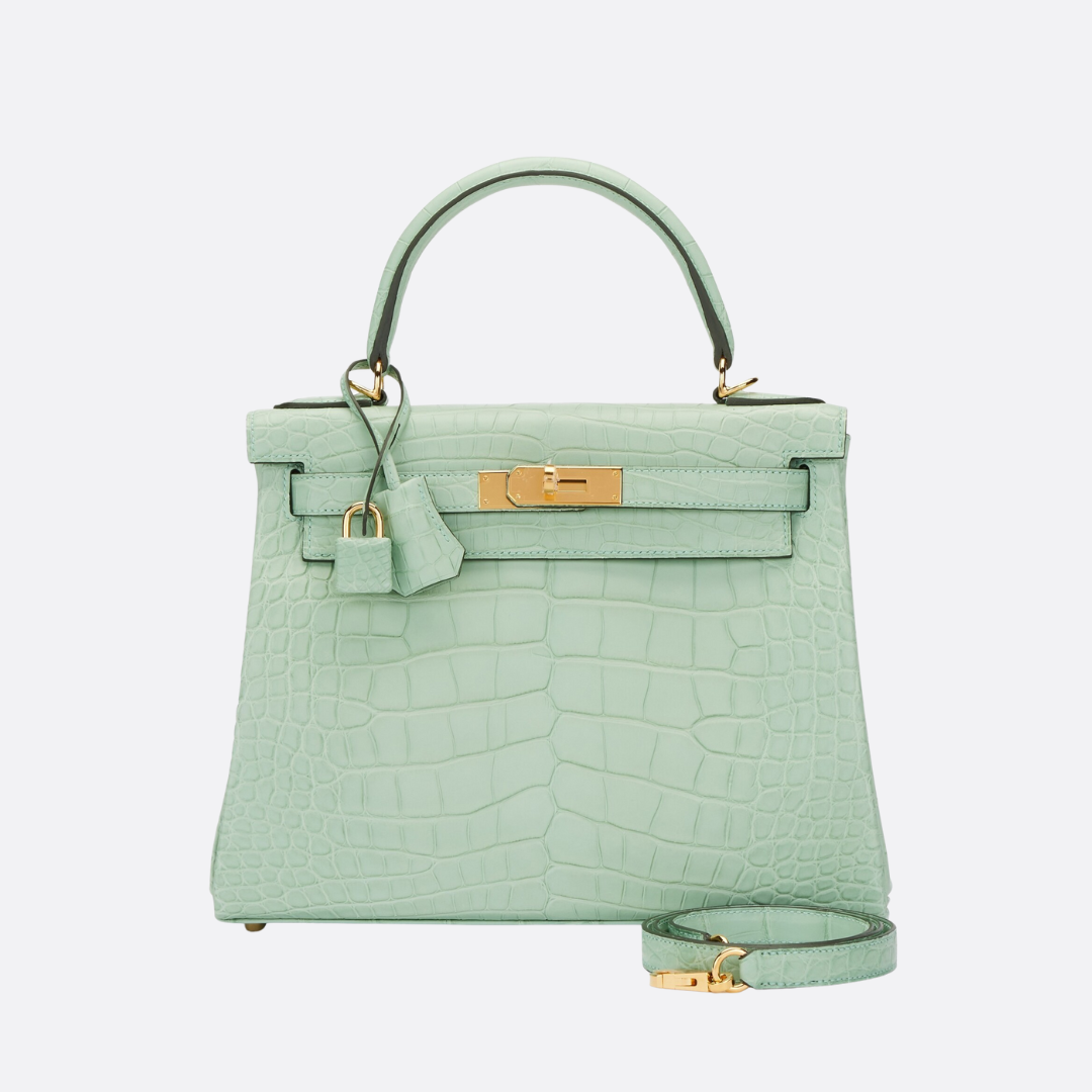 HMÈ Kelly 28 – mat alligatorlæder Vert D’eau (omvendte stikninger)