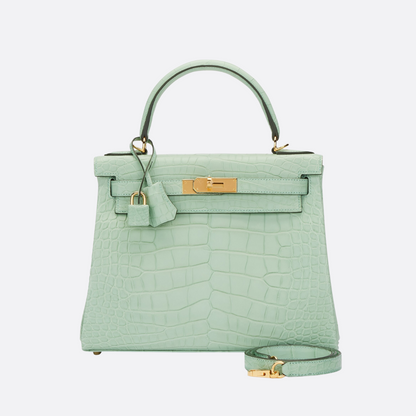 HMÈ Kelly 28 – mat alligatorlæder Vert D’eau (omvendte stikninger)