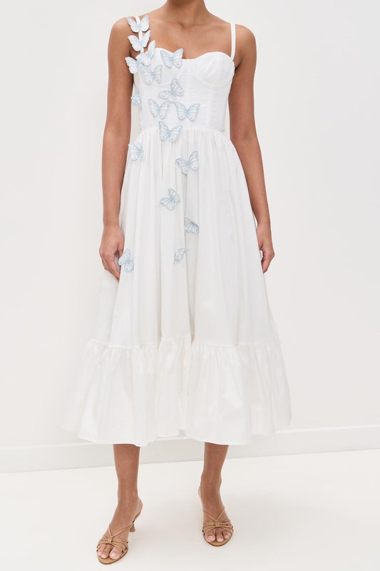 Vestido midi de popelina con mariposas