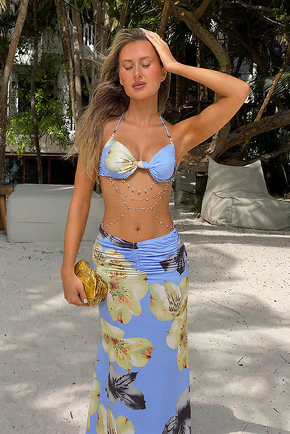 Sexy Maxikleid mit Neckholder und Perlen