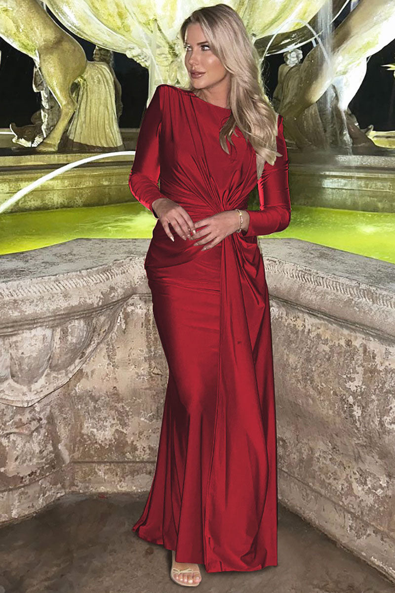 Vestido largo de noche con cuello redondo de inspiración europea