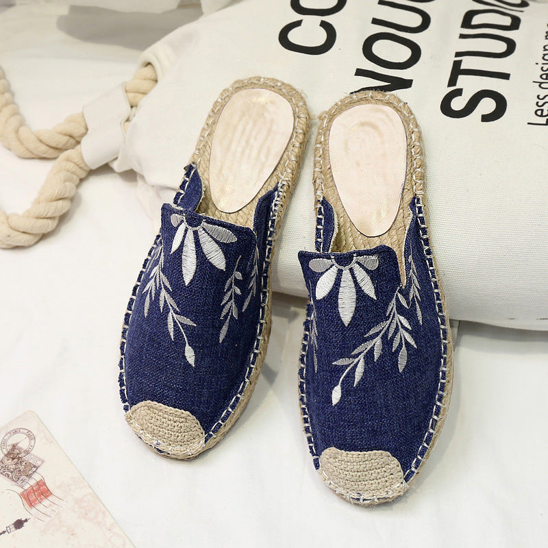 Embroidered Leaves Baotou Sandals And Slippers Women