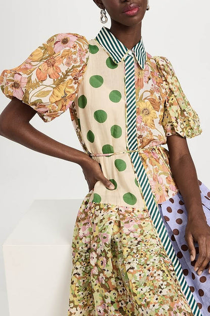 Vestido estampado empalmado Green Muse