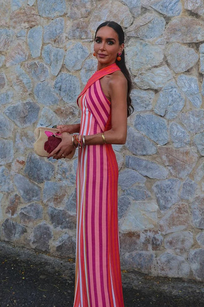 Sunset Samba Cross-Halter Stripe Dress