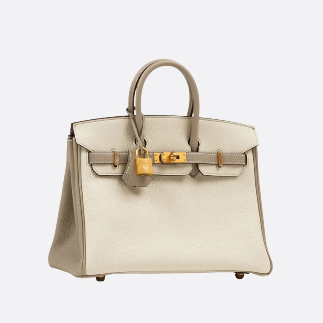 HMÈ Birkin 25 HSS-taske i Chalk / Dove Grey Togo-læder
