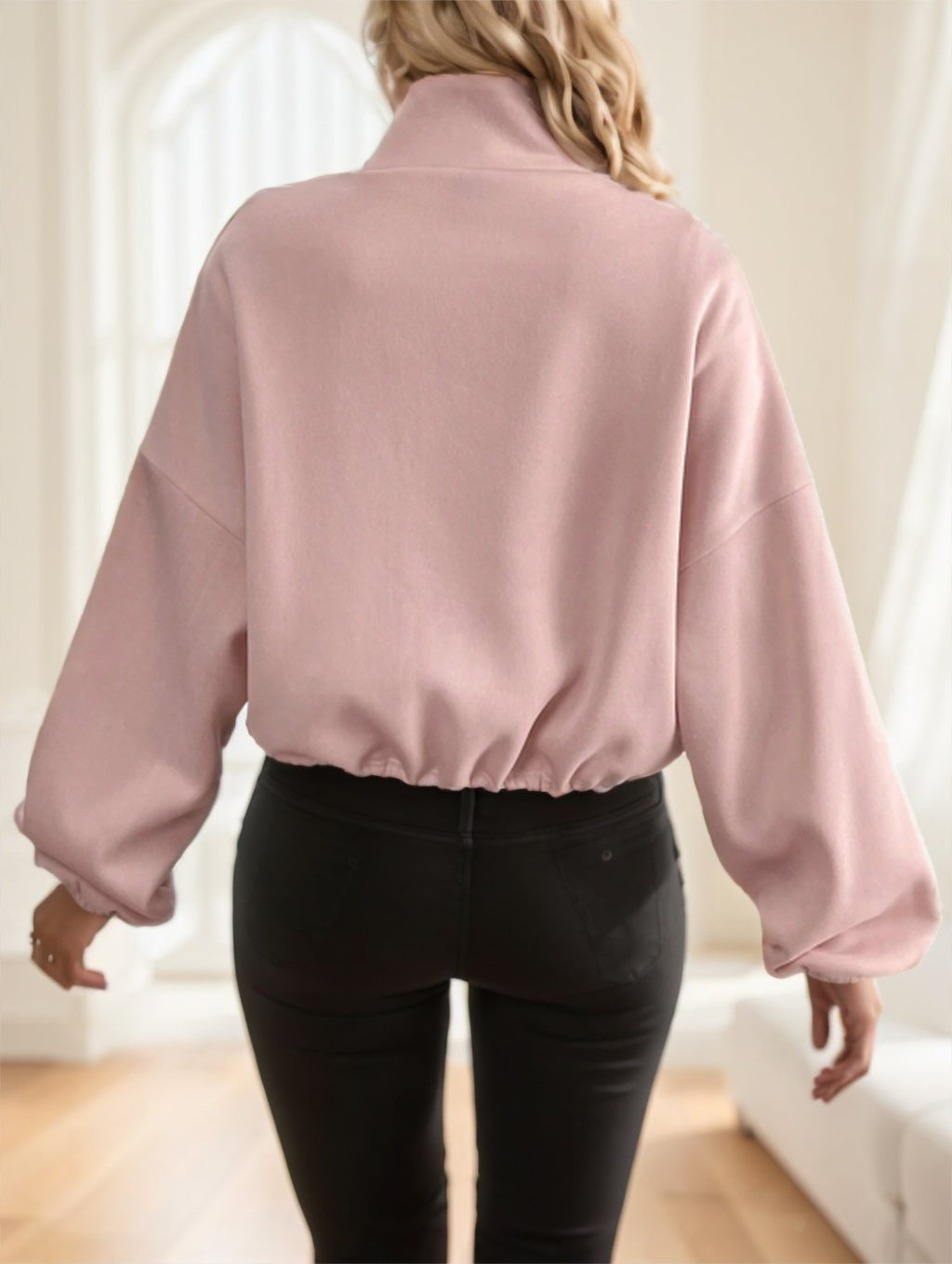 Chaqueta con capucha informal de manga larga con cordón y cremallera para mujer