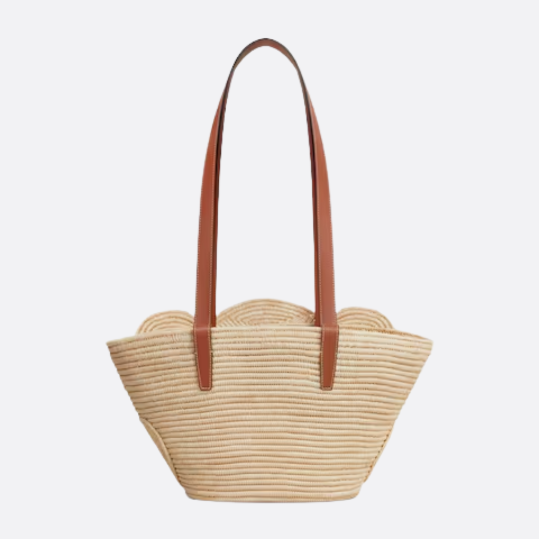 CL Borsa a mano Classic Small Panier in rafia e pelle di vitello